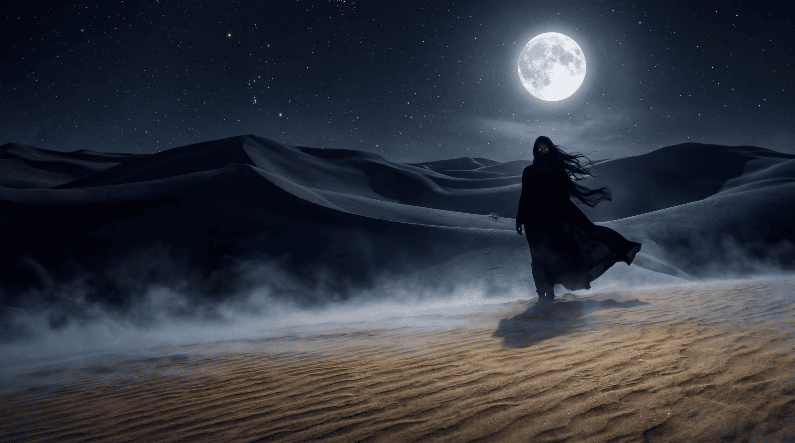 أم الدويس في الصحراء ليلاً